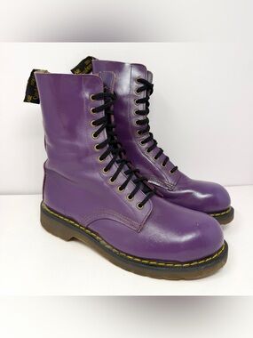 VTG Dr Martens Men’s Steel Toe Combat Boots Sz 10 UK / 11 US Purple Made England